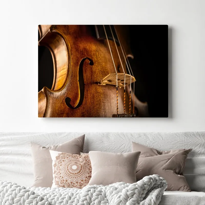 Obraz na płótnie zbliżenie ciepłych drewnianych skrzypiec – Wallissimo® Obraz na płótnie zbliżenie ciepłych drewnianych skrzypiec – Wallissimo®