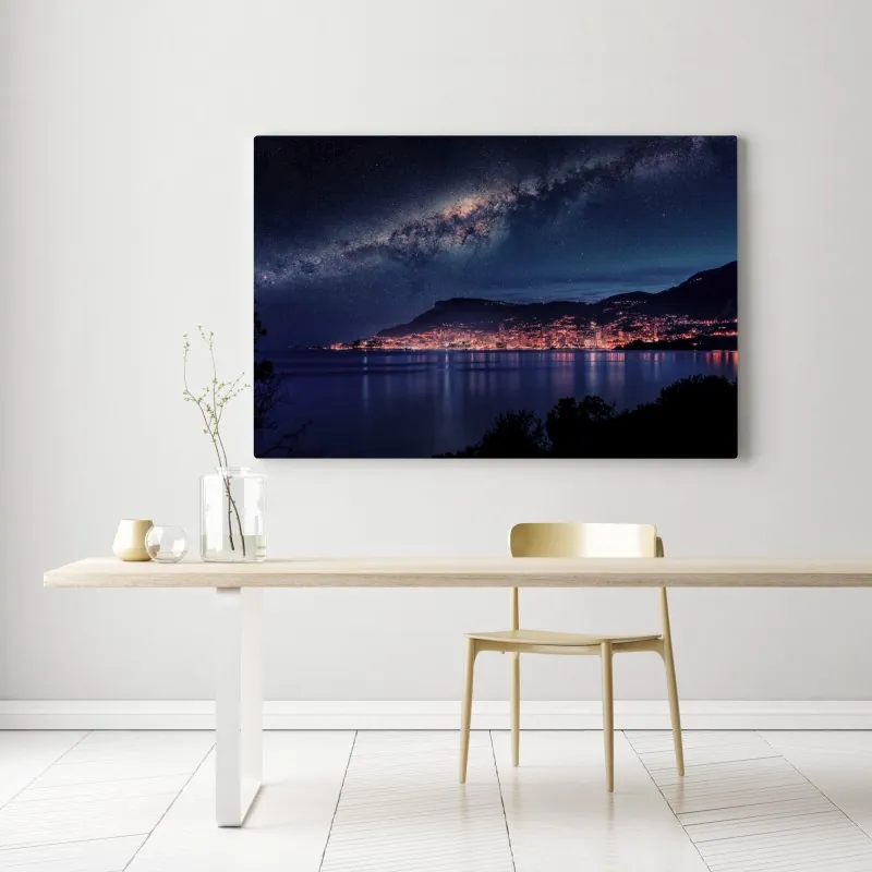 Obraz na płótnie nocna zatoka pod rozgwieżdżonym niebem – Wallissimo® Obraz na płótnie nocna zatoka pod rozgwieżdżonym niebem – Wallissimo®