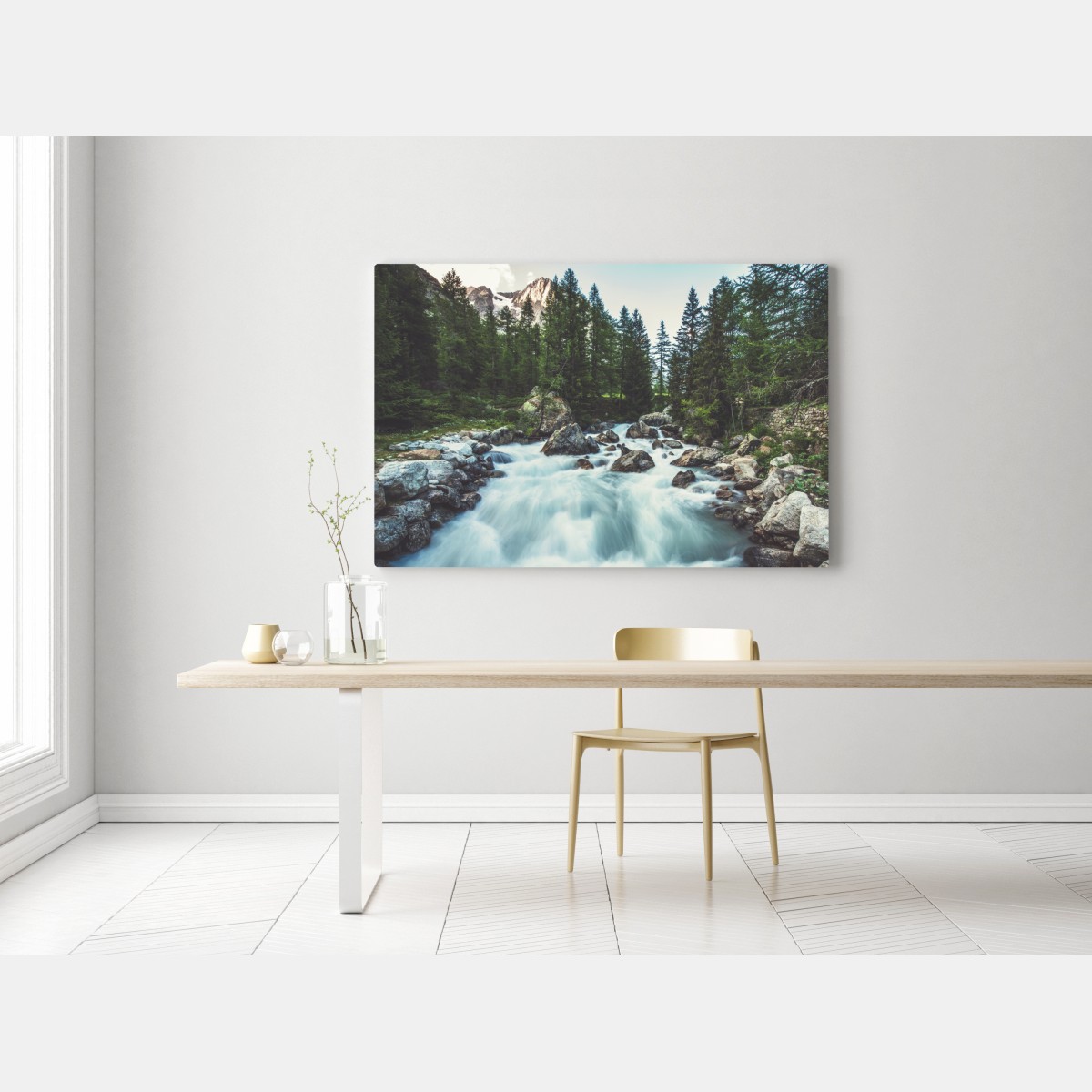 Obraz na płótnie malownicza alpejska rzeka w Ferret Valley – Wallissimo® Obraz na płótnie malownicza alpejska rzeka w Ferret Valley – Wallissimo®