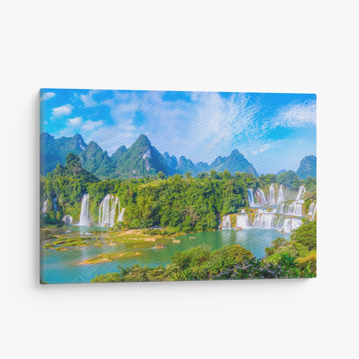 Canvas print lush waterfall panorama with karst mountains