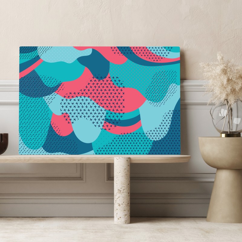 Obraz na płótnie abstrakcyjny falisty wzór w turkusie i koralu – Wallissimo® Obraz na płótnie abstrakcyjny falisty wzór w turkusie i koralu – Wallissimo®