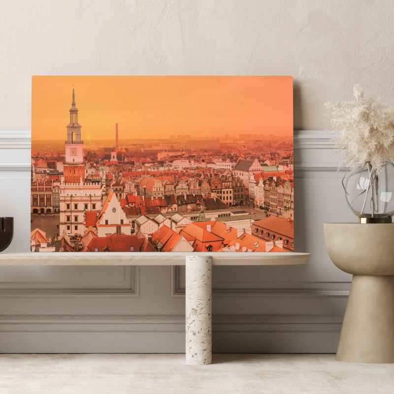 Obraz na płótnie ciepły zachód słońca nad zabytkowymi dachami miasta – Wallissimo® Obraz na płótnie ciepły zachód słońca nad zabytkowymi dachami miasta – Wallissimo®