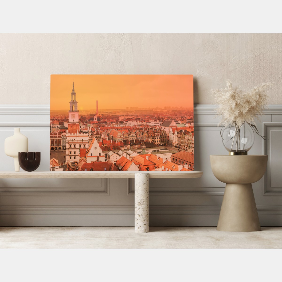 Obraz na płótnie ciepły zachód słońca nad zabytkowymi dachami miasta – Wallissimo® Obraz na płótnie ciepły zachód słońca nad zabytkowymi dachami miasta – Wallissimo®