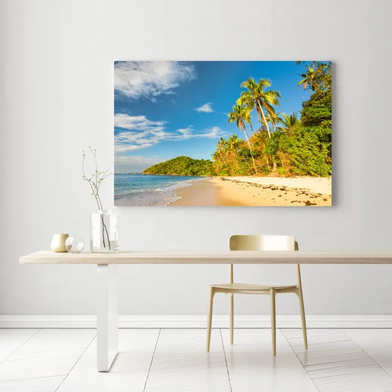 Obraz na płótnie złota tropikalna plaża o zachodzie słońca – Wallissimo® Obraz na płótnie złota tropikalna plaża o zachodzie słońca – Wallissimo®