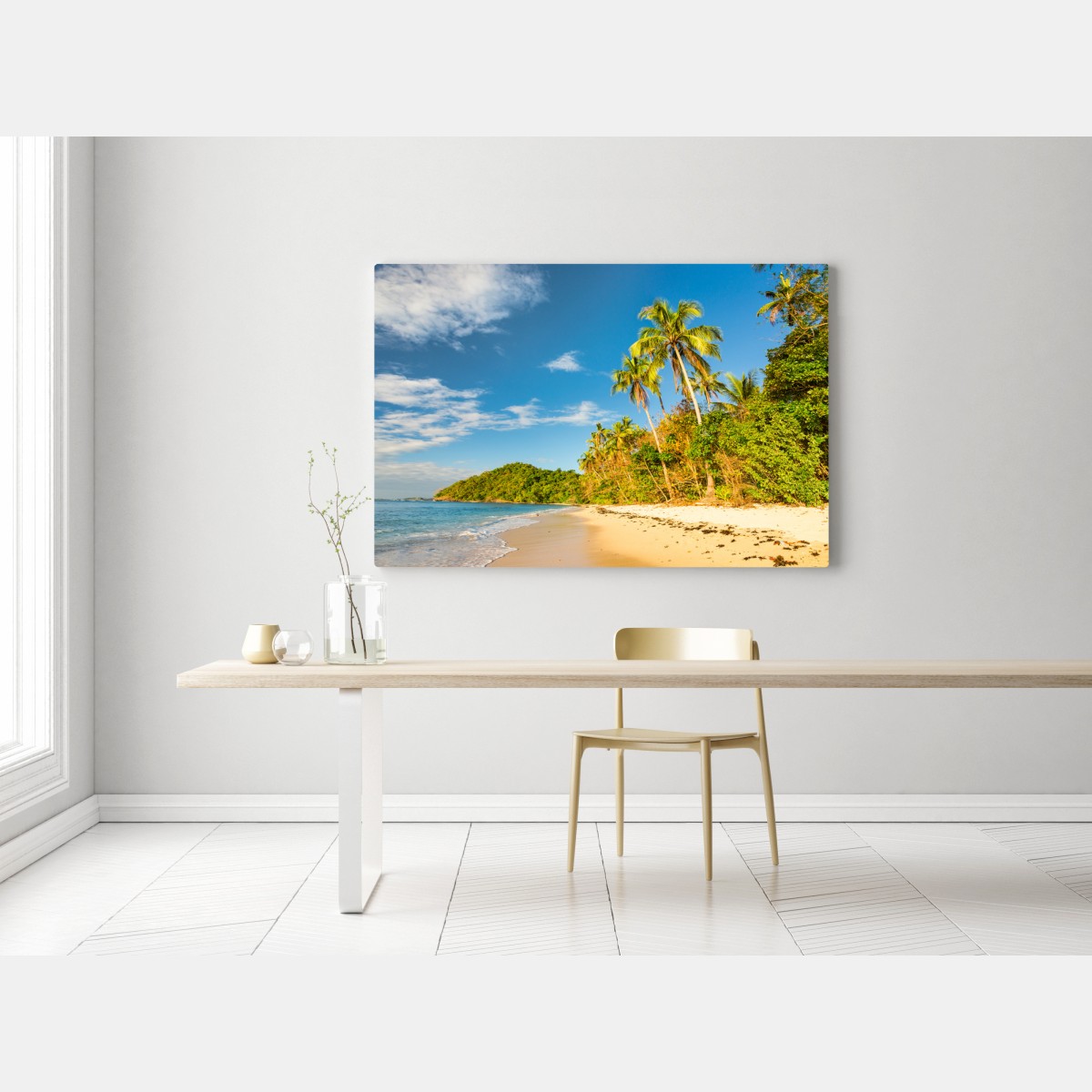 Obraz na płótnie złota tropikalna plaża o zachodzie słońca – Wallissimo® Obraz na płótnie złota tropikalna plaża o zachodzie słońca – Wallissimo®