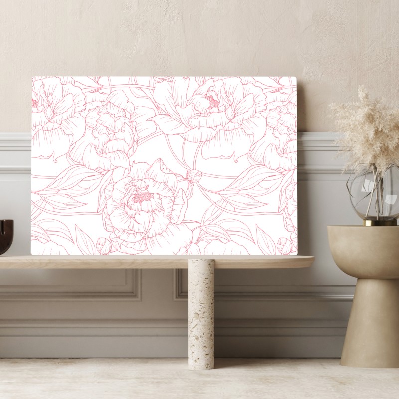 Obraz na płótnie delikatny różowy wzór piwonii w stylu line art – Wallissimo® Obraz na płótnie delikatny różowy wzór piwonii w stylu line art – Wallissimo®