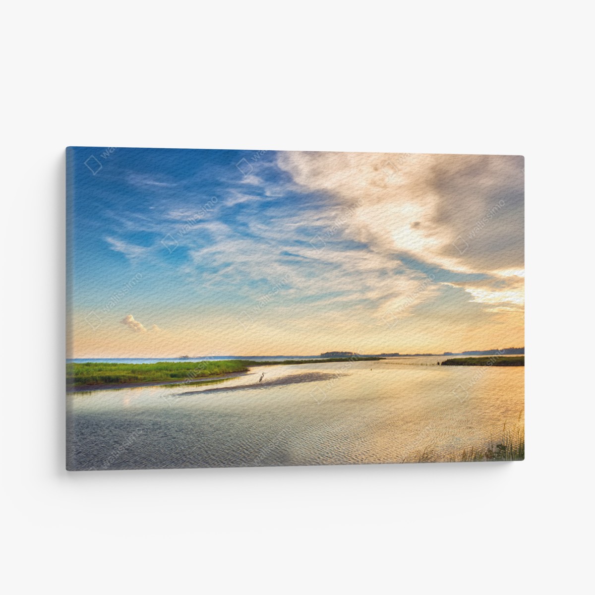 Canvas print great blue heron at Chesapeake Bay sunset