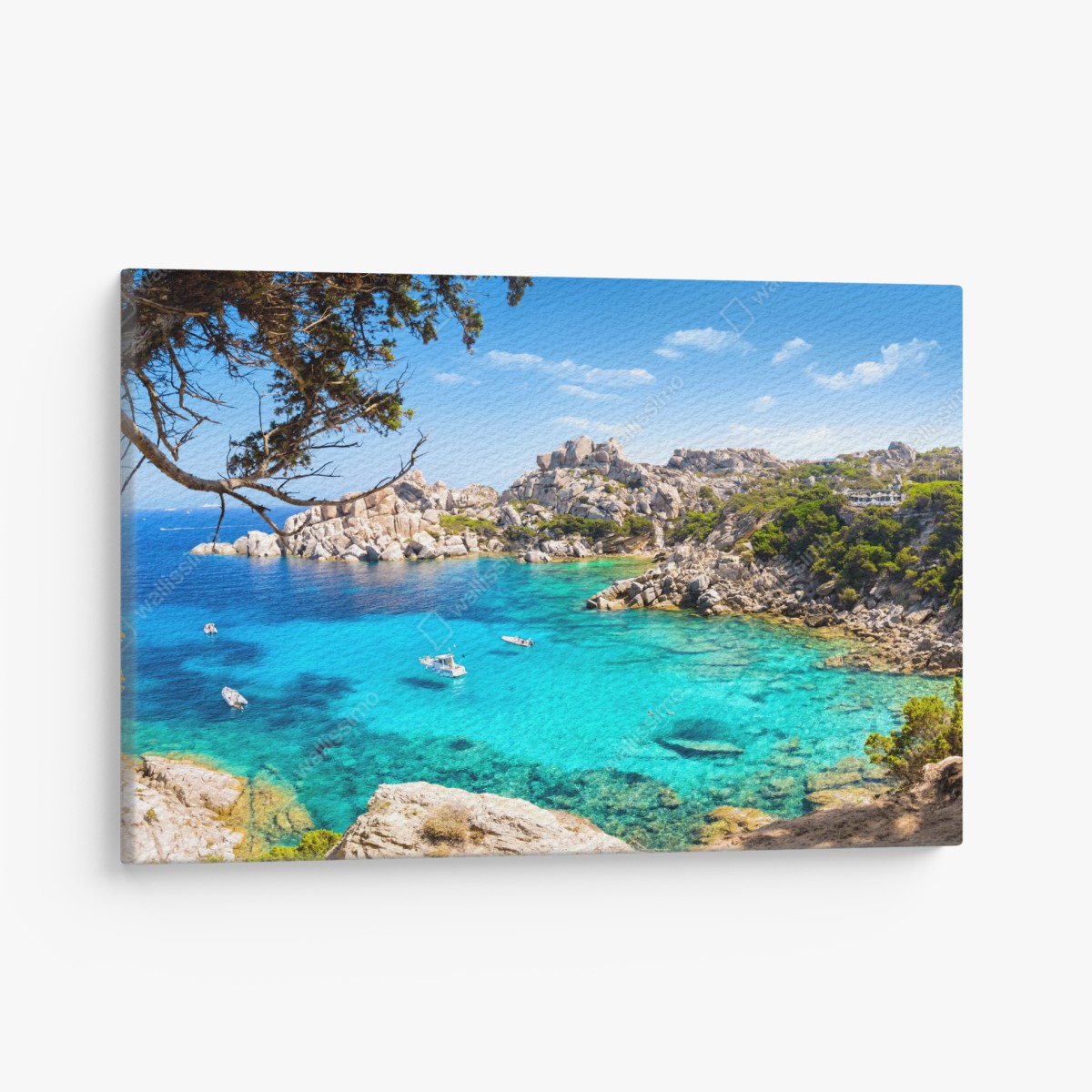 Canvas print turquoise coastal cove with boats