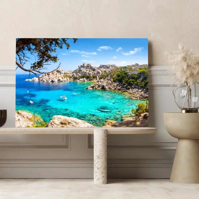 Obraz na płótnie turkusowa zatoka nad skalistym wybrzeżem – Wallissimo® Obraz na płótnie turkusowa zatoka nad skalistym wybrzeżem – Wallissimo®