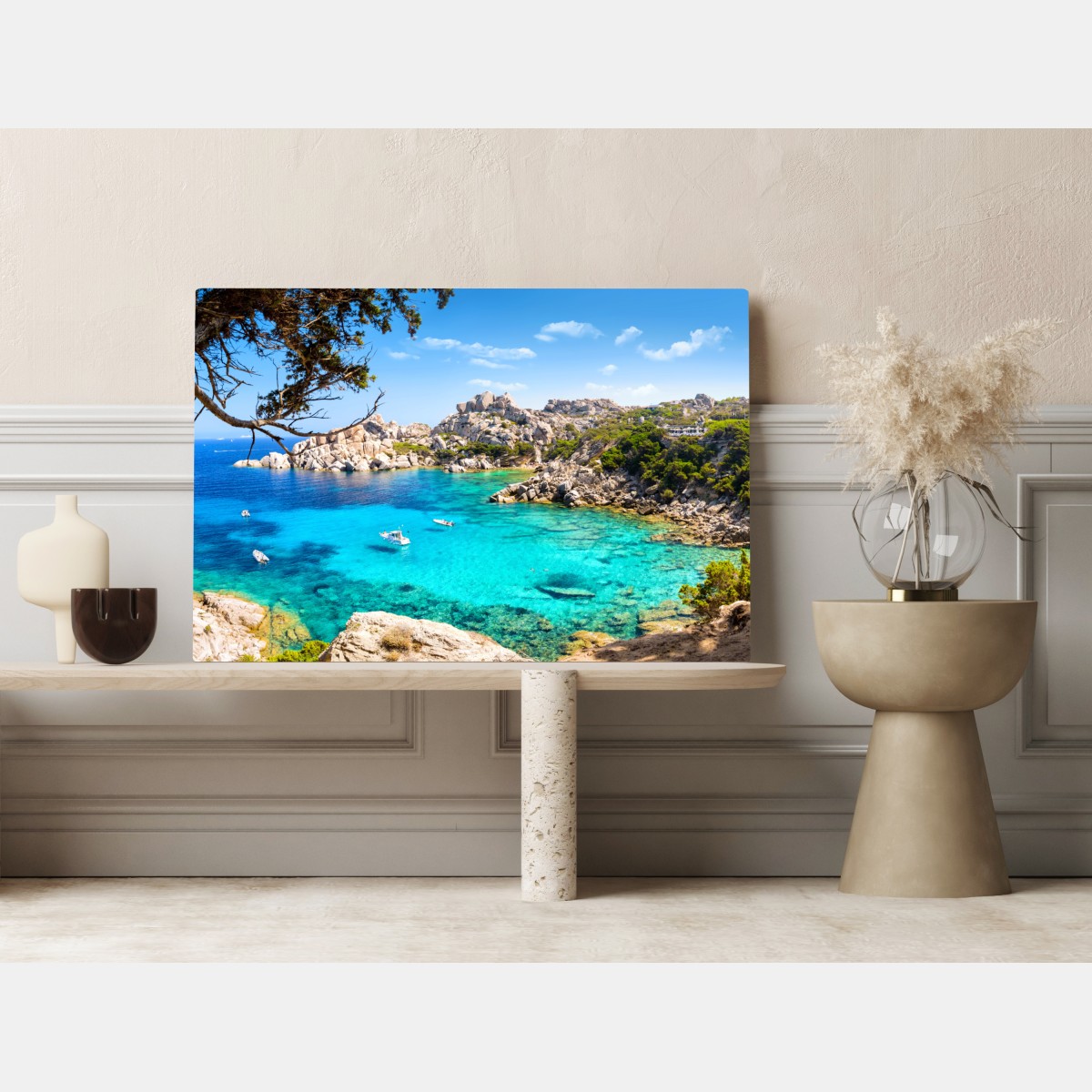 Obraz na płótnie turkusowa zatoka nad skalistym wybrzeżem – Wallissimo® Obraz na płótnie turkusowa zatoka nad skalistym wybrzeżem – Wallissimo®