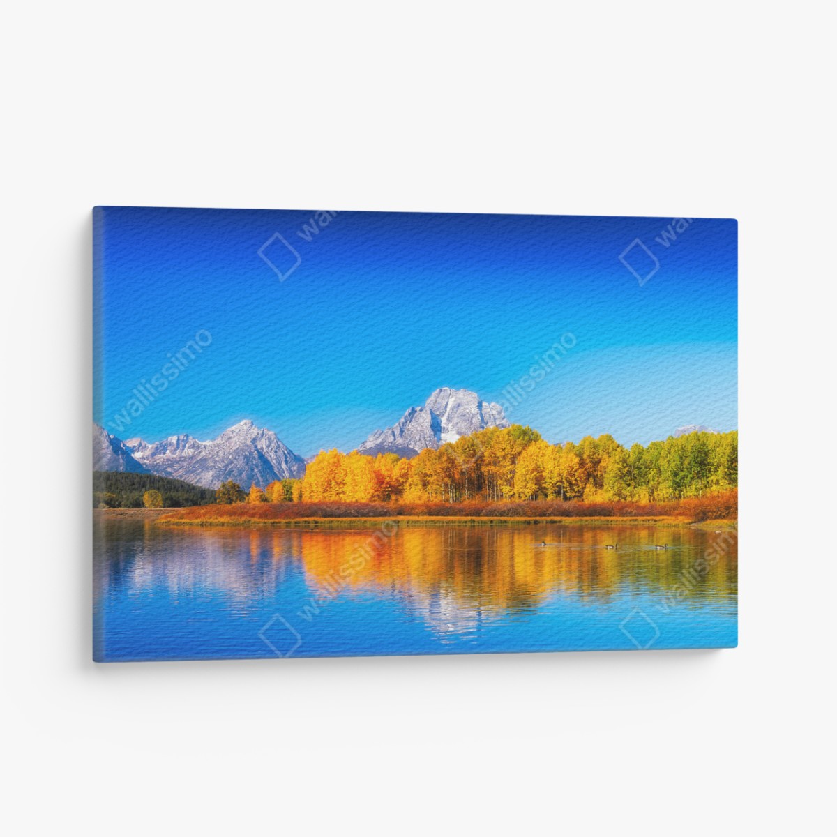 Canvas print autumn mountains and lake reflections