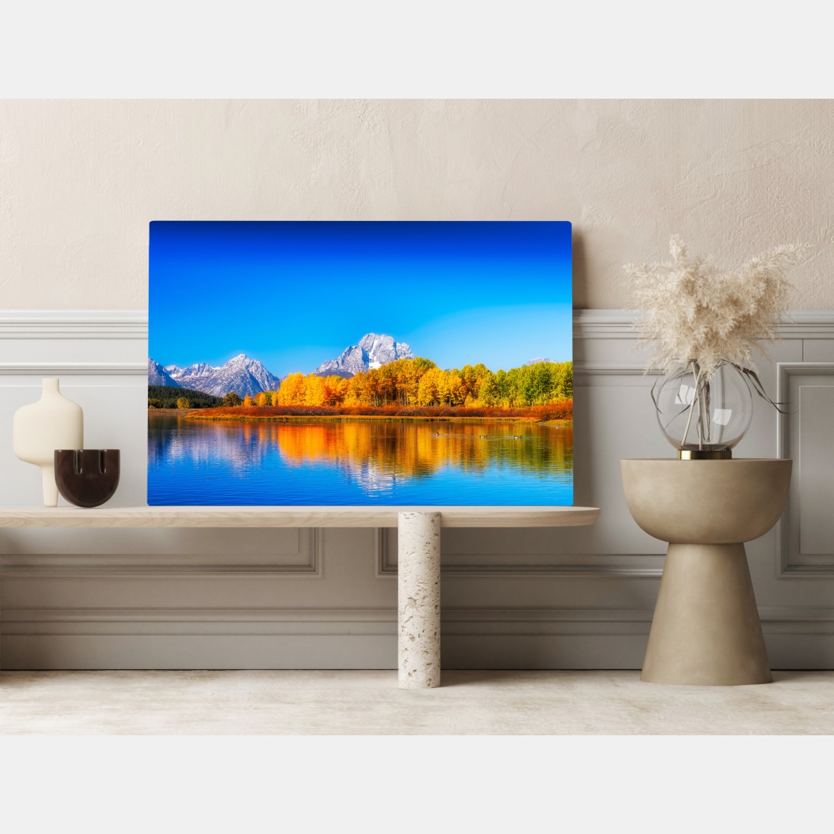 Obraz na płótnie jesienna panorama gór i jeziora – Wallissimo® Obraz na płótnie jesienna panorama gór i jeziora – Wallissimo®