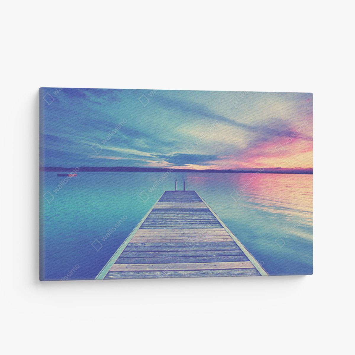 Canvas print pastel lake pier at sunset