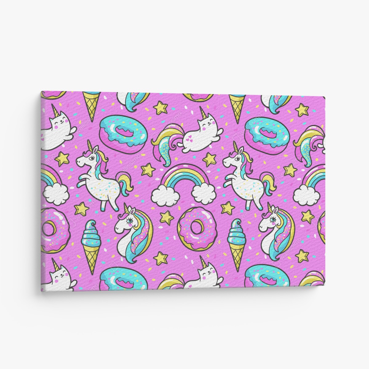 Canvas print pastel unicorns and sweets pattern