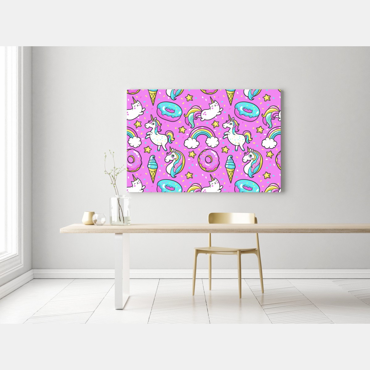 Obraz na płótnie pastelowe jednorożce i słodkości – Wallissimo® Obraz na płótnie pastelowe jednorożce i słodkości – Wallissimo®