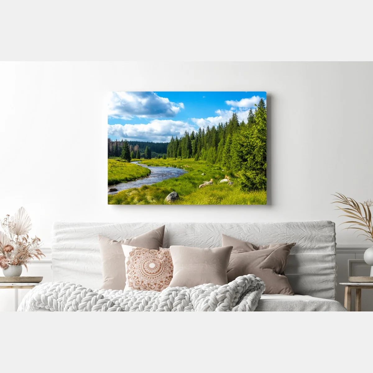 Obraz na płótnie spokojna rzeka nad łąką – Wallissimo® Obraz na płótnie spokojna rzeka nad łąką – Wallissimo®