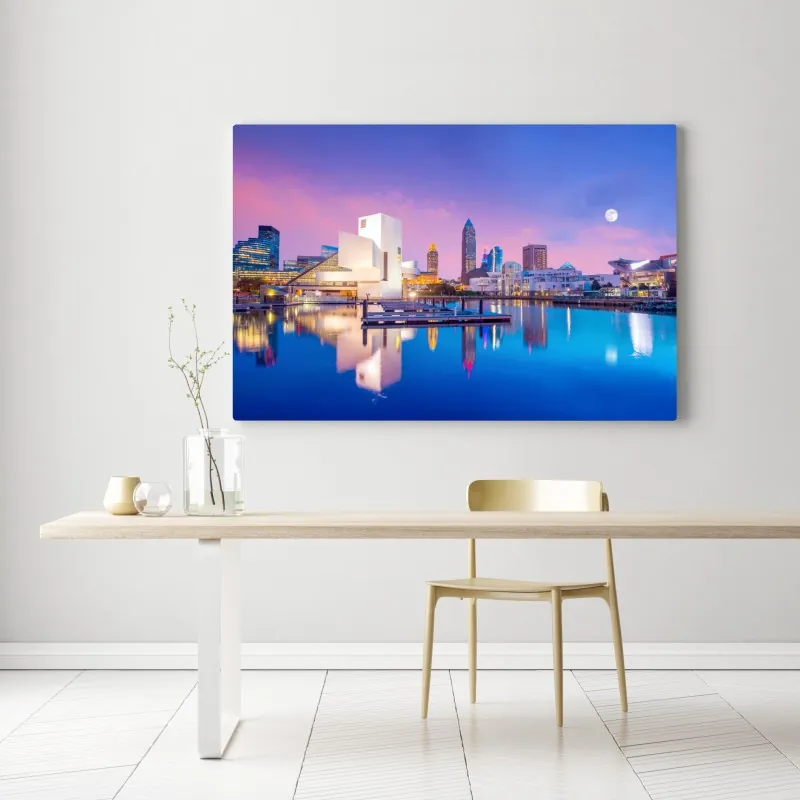 Obraz na płótnie panorama miasta Cleveland o zmierzchu – Wallissimo® Obraz na płótnie panorama miasta Cleveland o zmierzchu – Wallissimo®