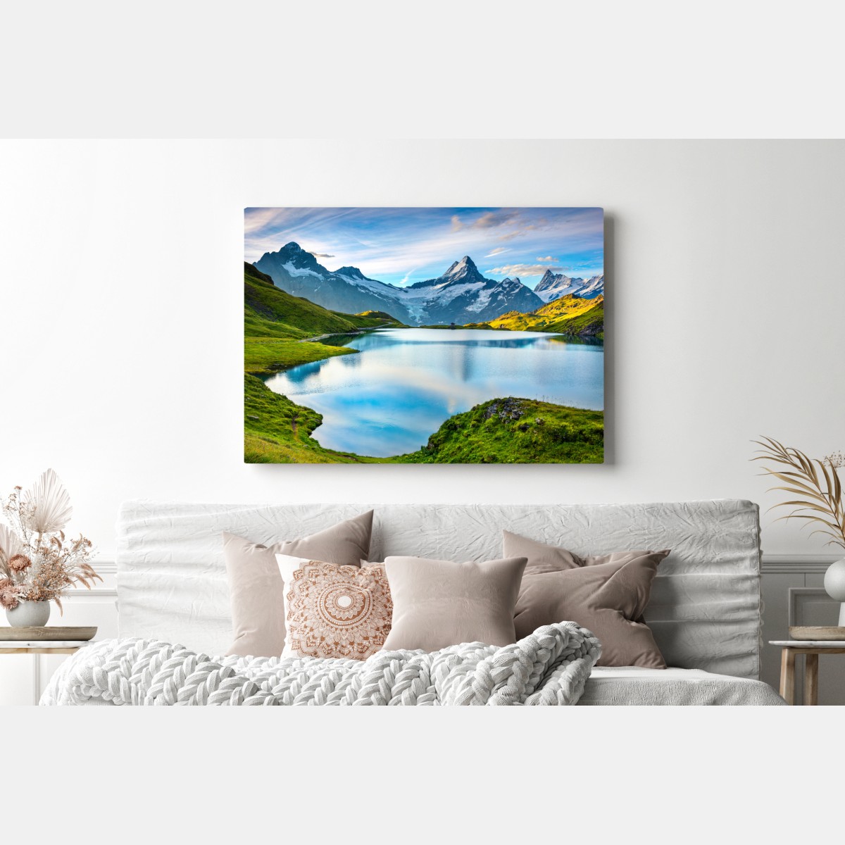 Obraz na płótnie spokojne alpejskie jezioro pod szczytem Wetterhorn, Szwajcaria – Wallissimo® Obraz na płótnie spokojne alpejskie jezioro pod szczytem Wetterhorn, Szwajcaria – Wallissimo®