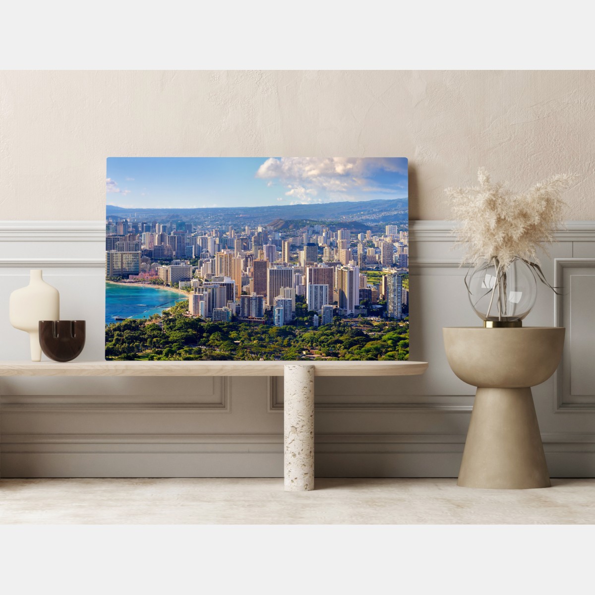 Obraz na płótnie panoramiczny widok na nadmorskie miasto – Wallissimo® Obraz na płótnie panoramiczny widok na nadmorskie miasto – Wallissimo®