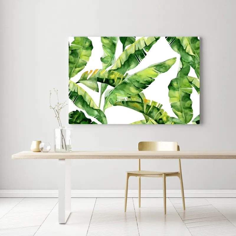 Obraz na płótnie tropikalny wzór z liśćmi bananowca w akwareli – Wallissimo® Obraz na płótnie tropikalny wzór z liśćmi bananowca w akwareli – Wallissimo®