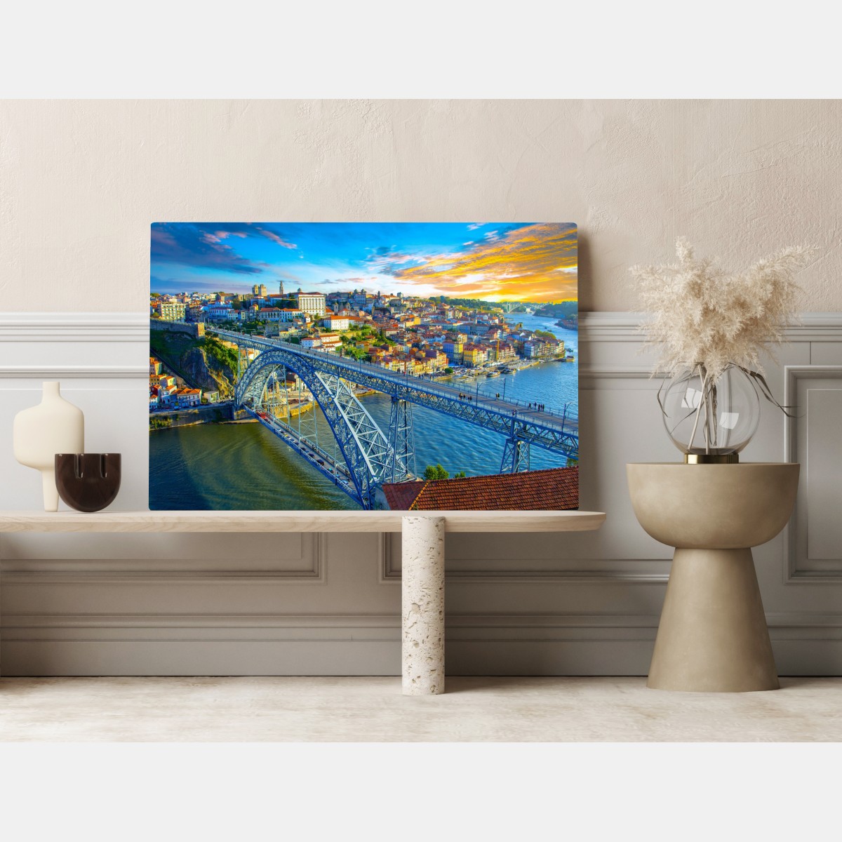 Obraz na płótnie słoneczna panorama Porto z mostem – Wallissimo® Obraz na płótnie słoneczna panorama Porto z mostem – Wallissimo®