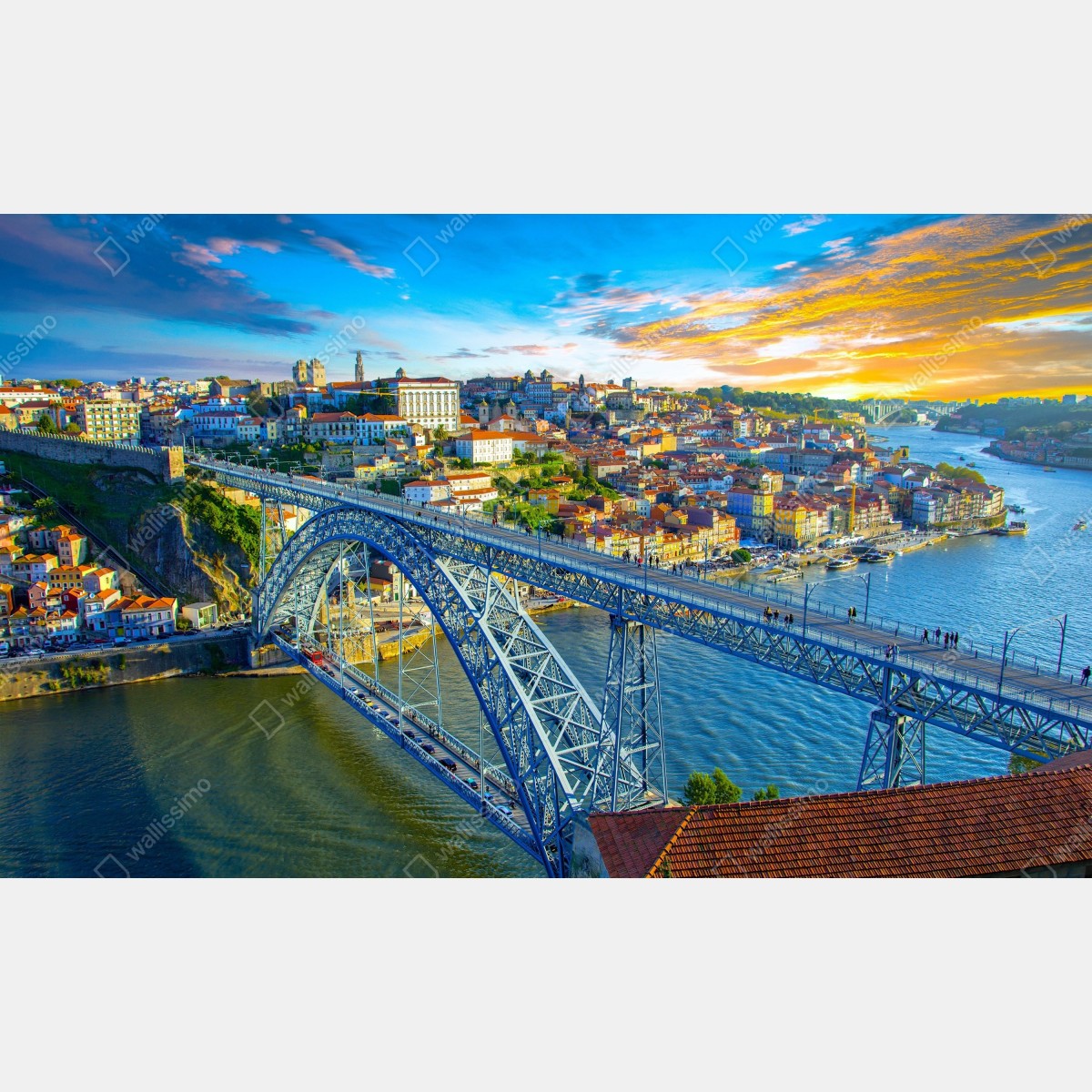 Obraz na płótnie słoneczna panorama Porto z mostem – Wallissimo® Obraz na płótnie słoneczna panorama Porto z mostem – Wallissimo®