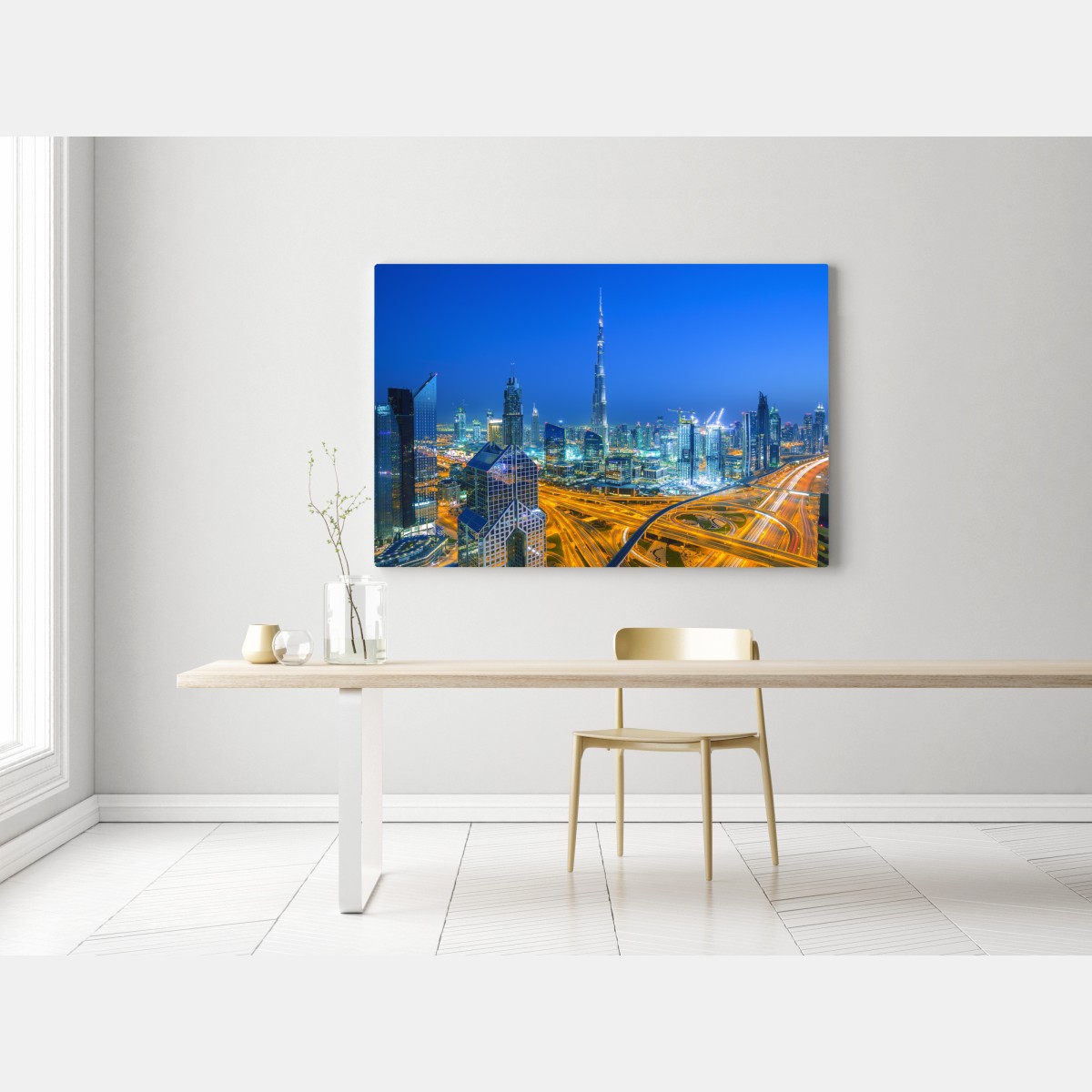 Obraz na płótnie panorama Dubaju o zmierzchu – Wallissimo® Obraz na płótnie panorama Dubaju o zmierzchu – Wallissimo®