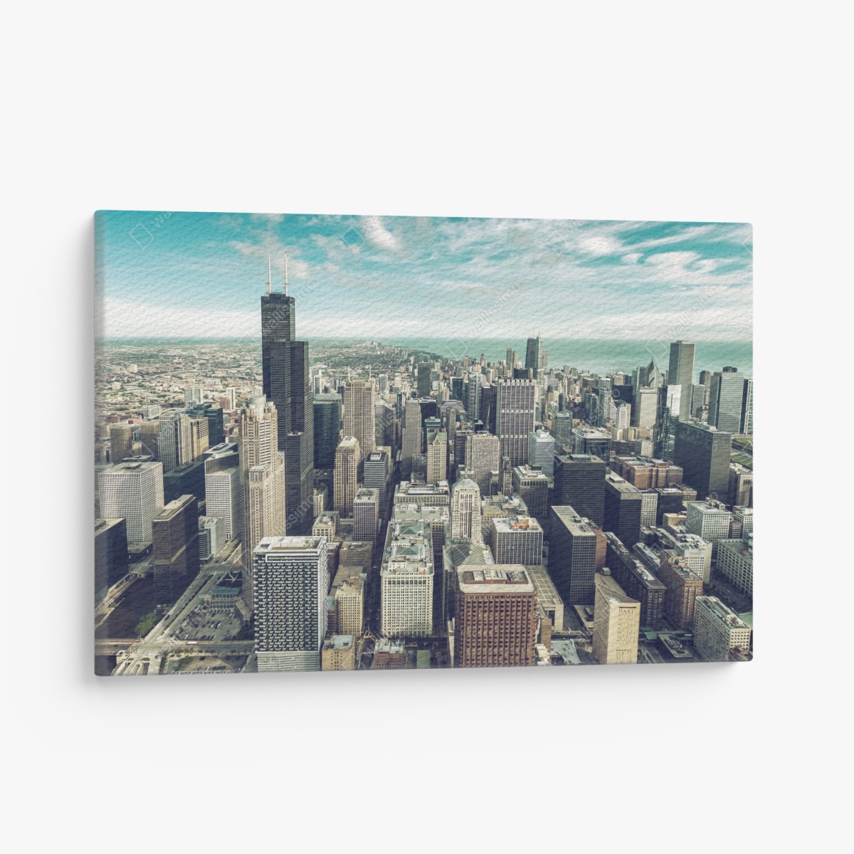 Canvas print Chicago aerial skyline in turquoise vintage tones