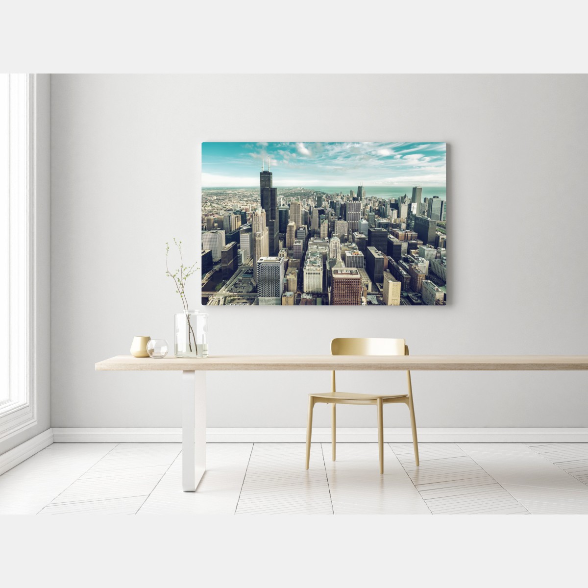 Obraz na płótnie Chicago panorama miasta z lotu ptaka w turkusowych tonach – Wallissimo® Obraz na płótnie Chicago panorama miasta z lotu ptaka w turkusowych tonach – Wallissimo®