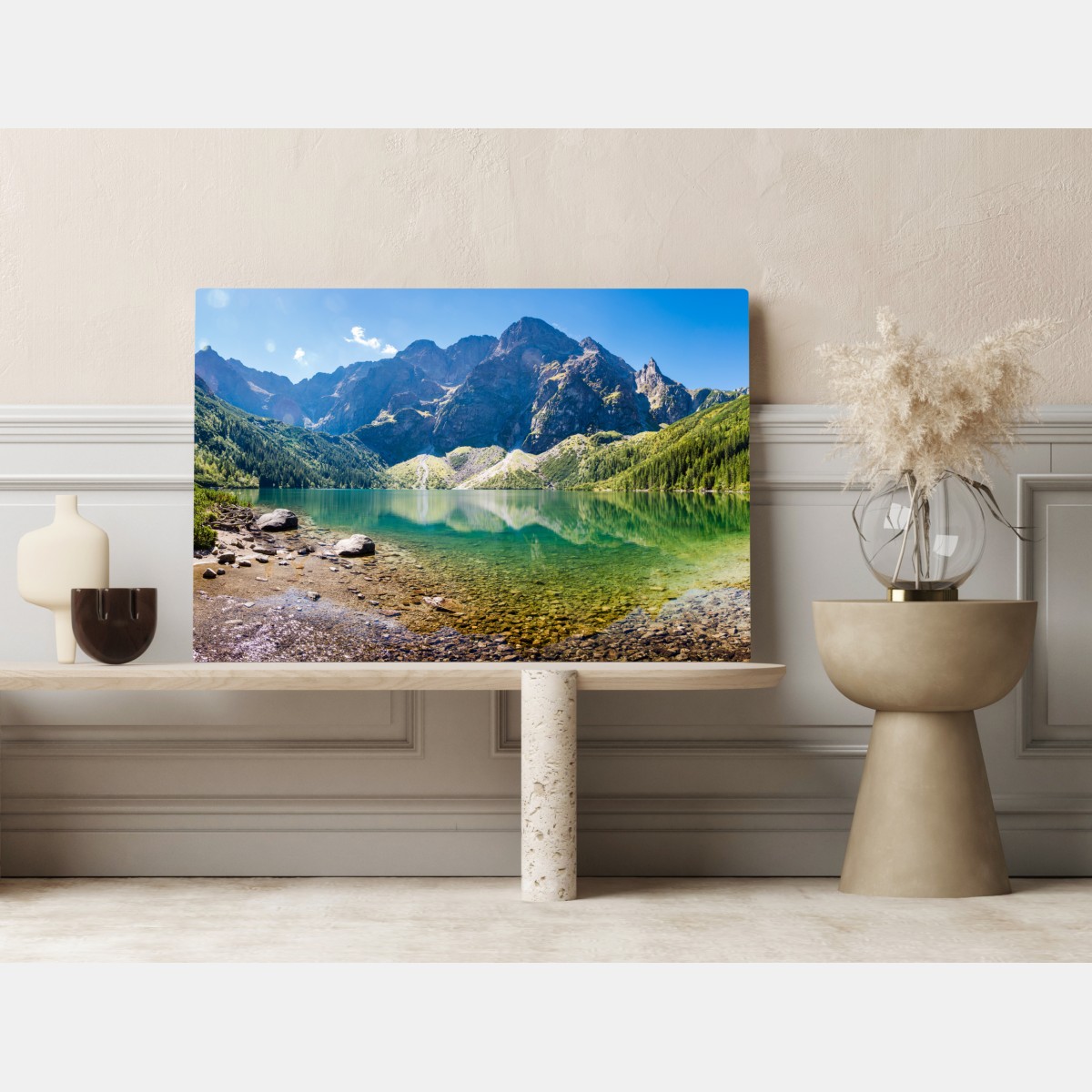 Obraz na płótnie spokojne alpejskie jezioro – Wallissimo® Obraz na płótnie spokojne alpejskie jezioro – Wallissimo®