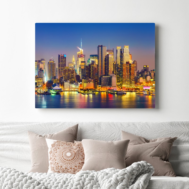 Obraz na płótnie panorama Manhattanu o zmierzchu – Wallissimo® Obraz na płótnie panorama Manhattanu o zmierzchu – Wallissimo®