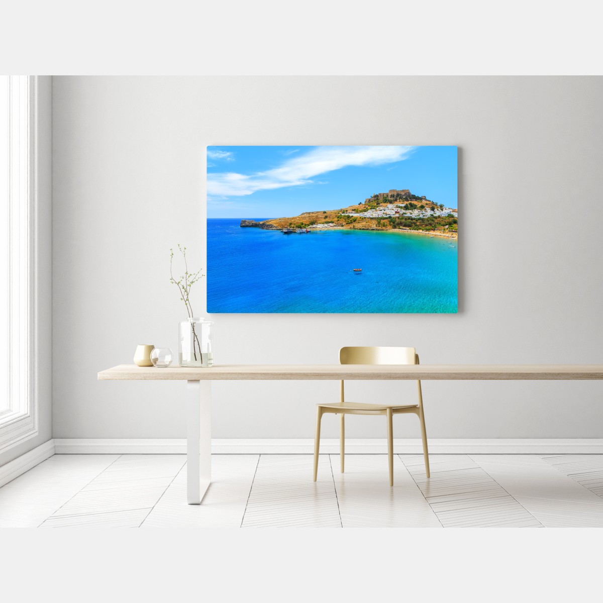 Obraz na płótnie słoneczna zatoka z nadmorskim miasteczkiem – Wallissimo® Obraz na płótnie słoneczna zatoka z nadmorskim miasteczkiem – Wallissimo®
