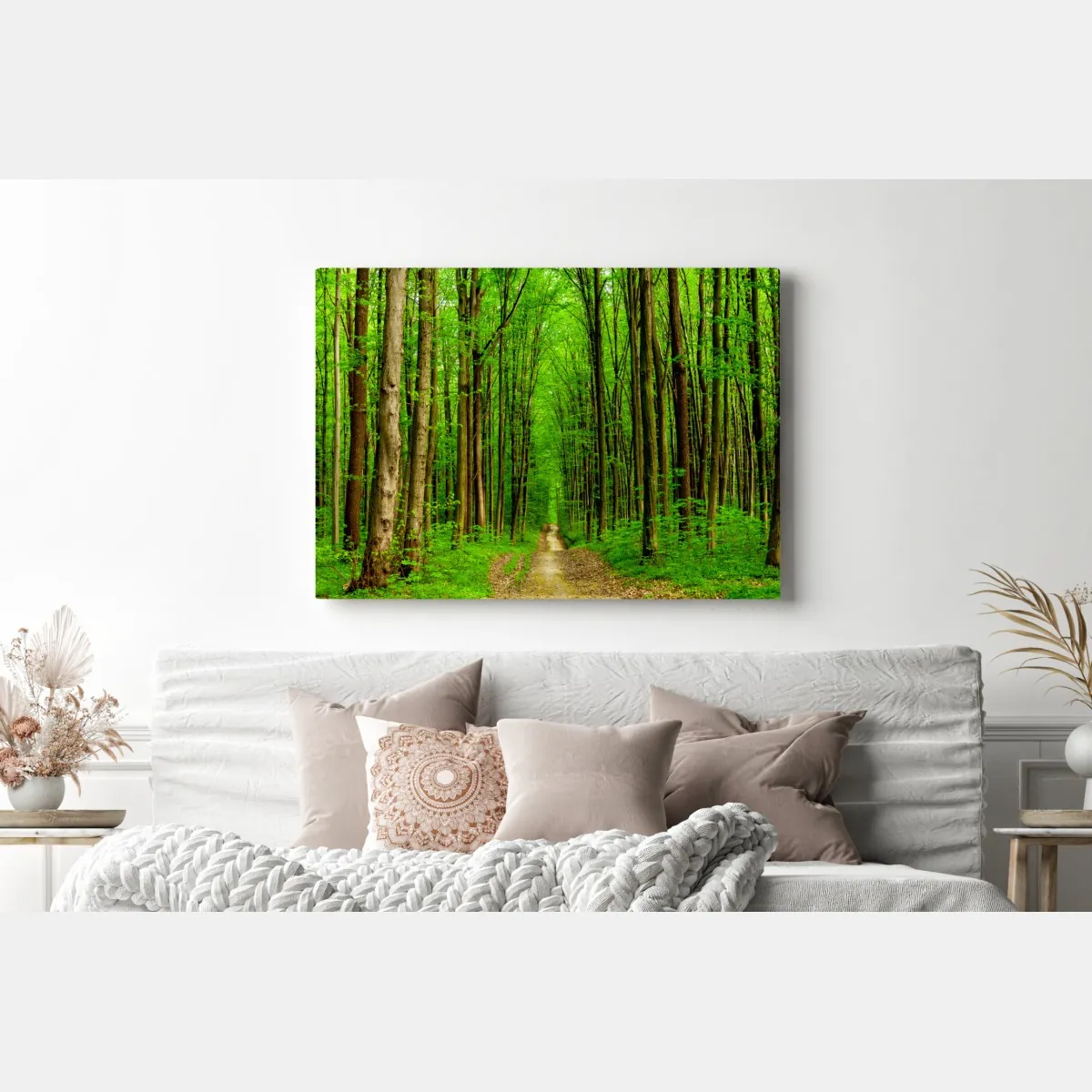 Obraz na płótnie zielona leśna ścieżka wiosną – Wallissimo® Obraz na płótnie zielona leśna ścieżka wiosną – Wallissimo®