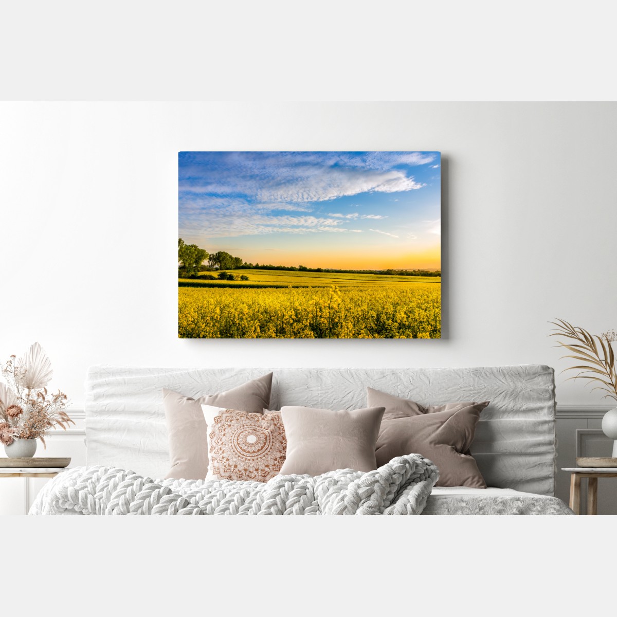 Obraz na płótnie słoneczne pole rzepaku o zachodzie słońca – Wallissimo® Obraz na płótnie słoneczne pole rzepaku o zachodzie słońca – Wallissimo®