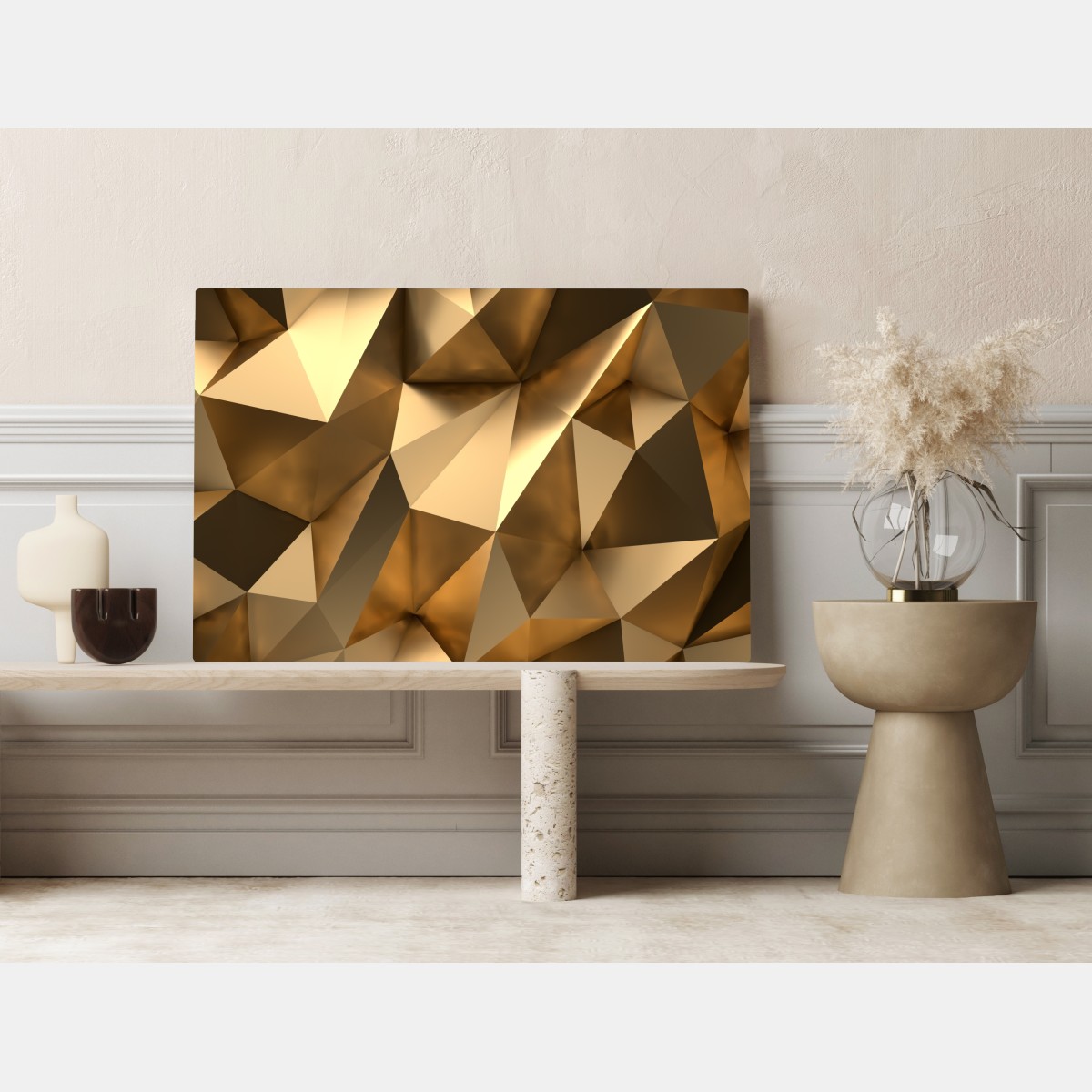 Obraz na płótnie złote geometryczne fasety – Wallissimo® Obraz na płótnie złote geometryczne fasety – Wallissimo®