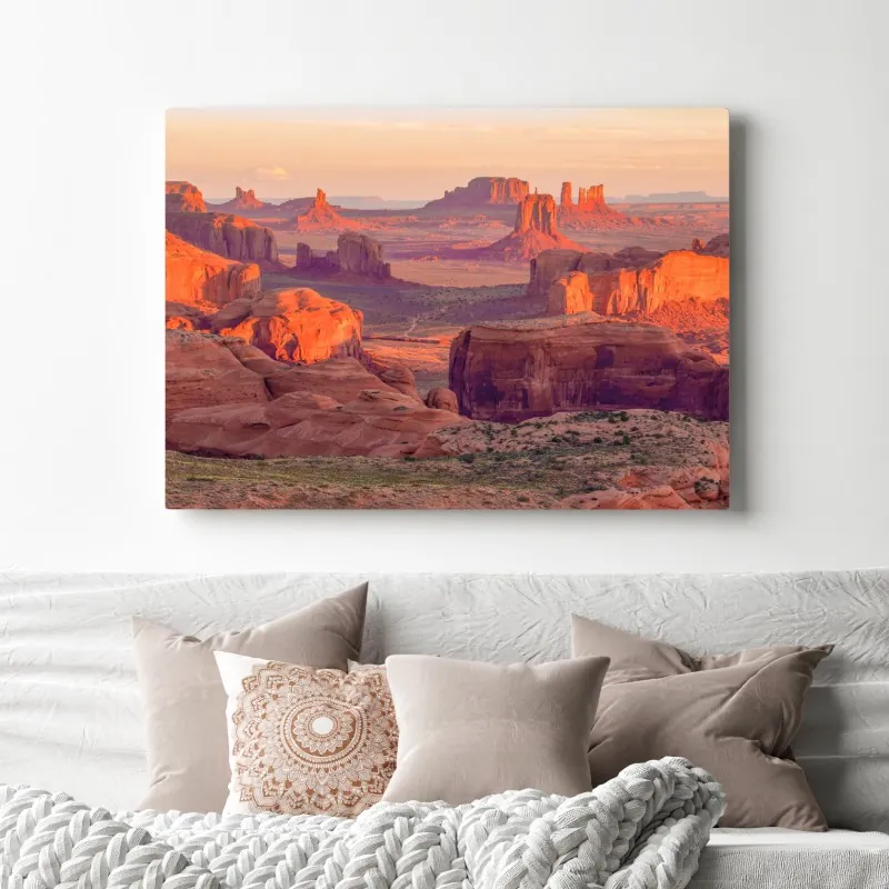 Obraz na płótnie zachód słońca nad Monument Valley z Hunts Mesa – Wallissimo® Obraz na płótnie zachód słońca nad Monument Valley z Hunts Mesa – Wallissimo®