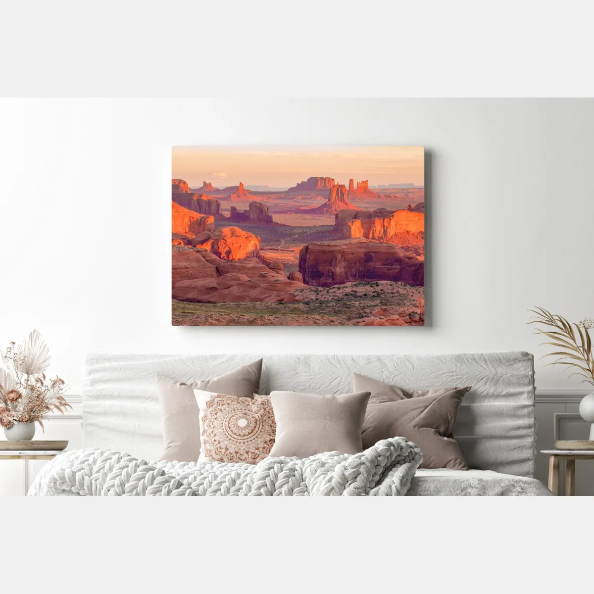 Obraz na płótnie zachód słońca nad Monument Valley z Hunts Mesa – Wallissimo® Obraz na płótnie zachód słońca nad Monument Valley z Hunts Mesa – Wallissimo®