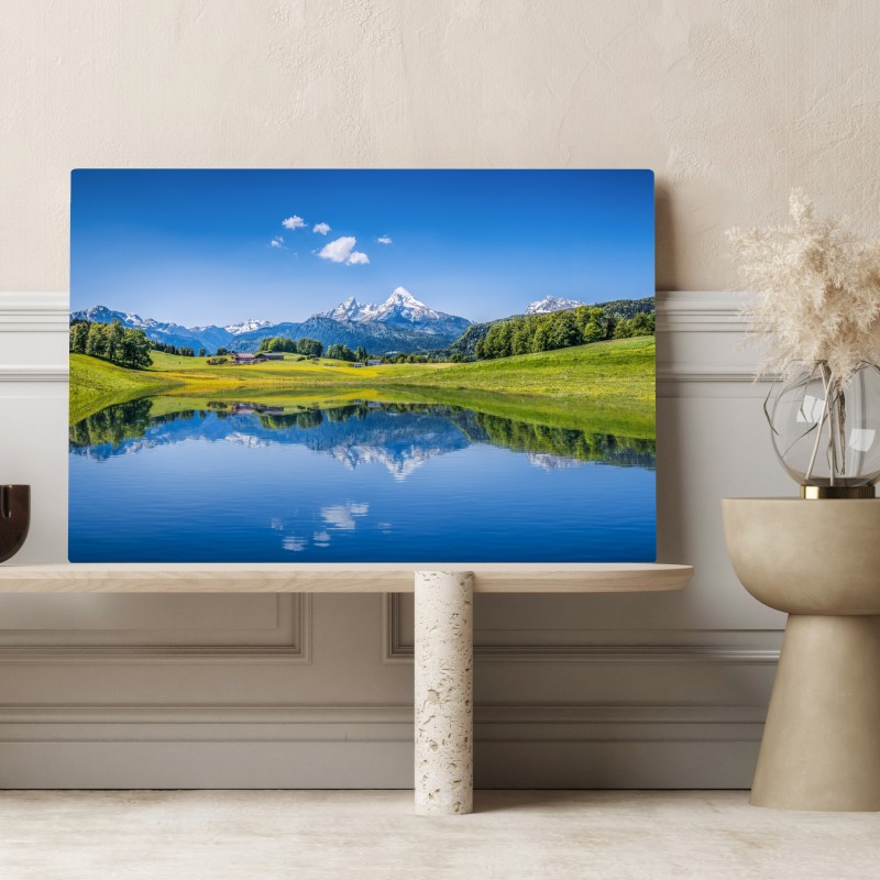 Obraz na płótnie alpejskie odbicie: spokojny krajobraz górski – Wallissimo® Obraz na płótnie alpejskie odbicie: spokojny krajobraz górski – Wallissimo®