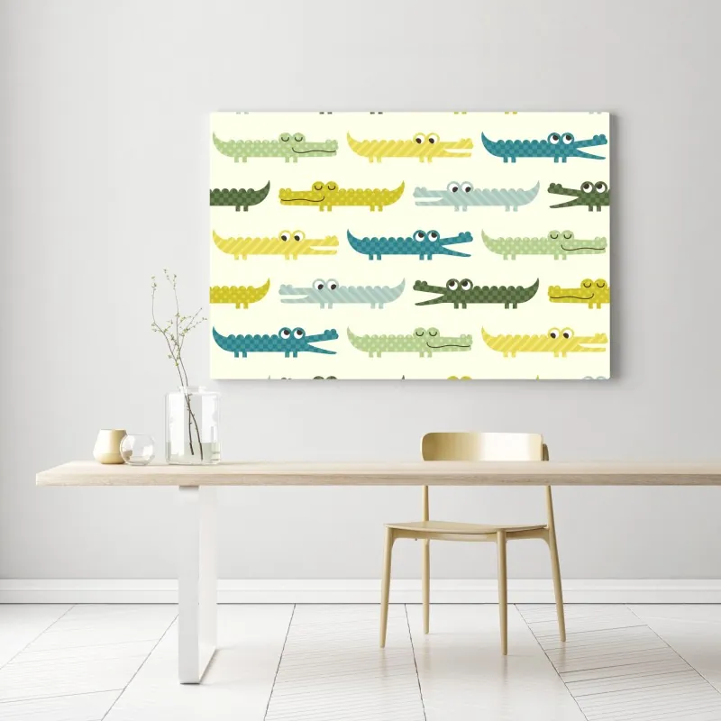 Obraz na płótnie wesoły wzór krokodyli do pokoju dziecięcego – Wallissimo® Obraz na płótnie wesoły wzór krokodyli do pokoju dziecięcego – Wallissimo®