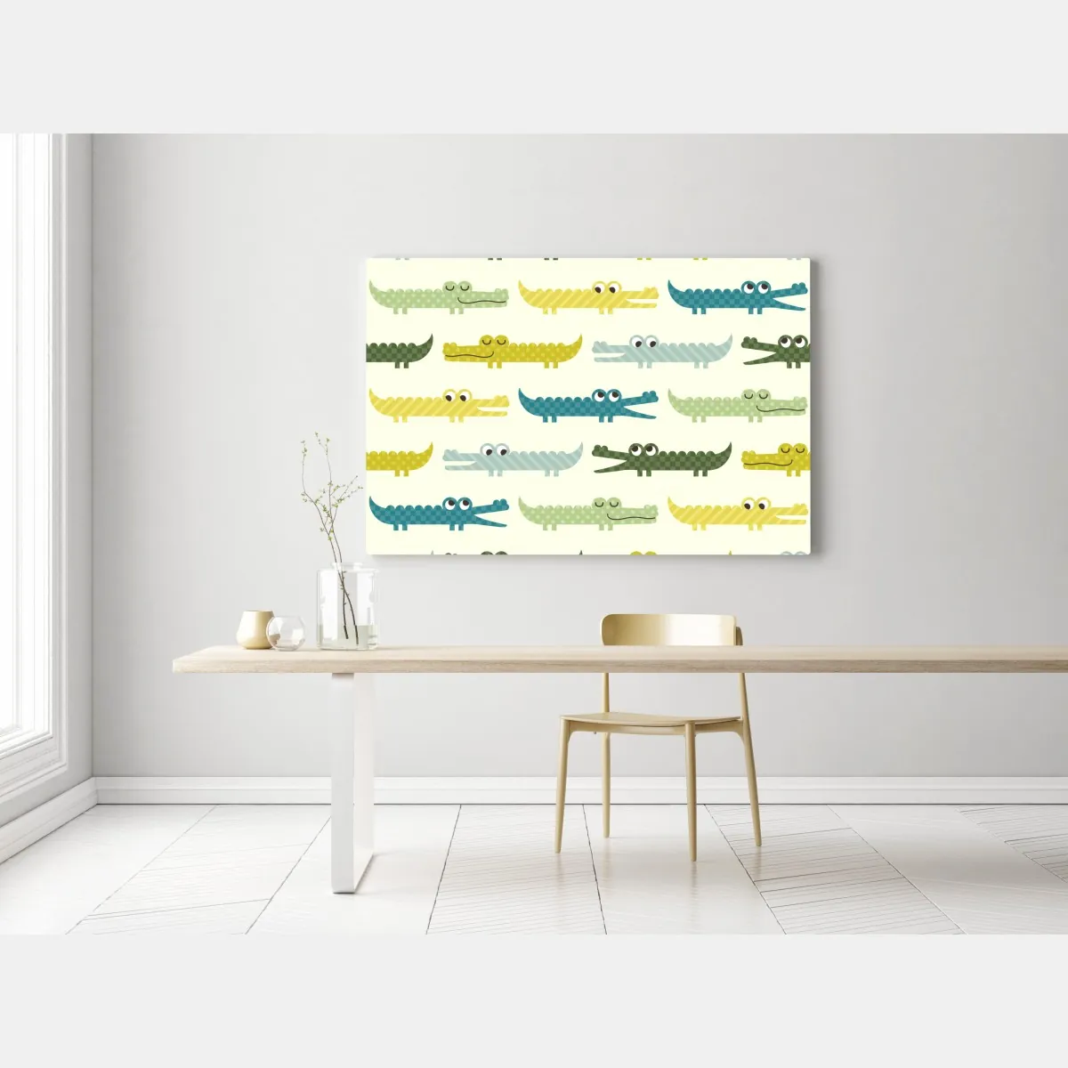 Obraz na płótnie wesoły wzór krokodyli do pokoju dziecięcego – Wallissimo® Obraz na płótnie wesoły wzór krokodyli do pokoju dziecięcego – Wallissimo®