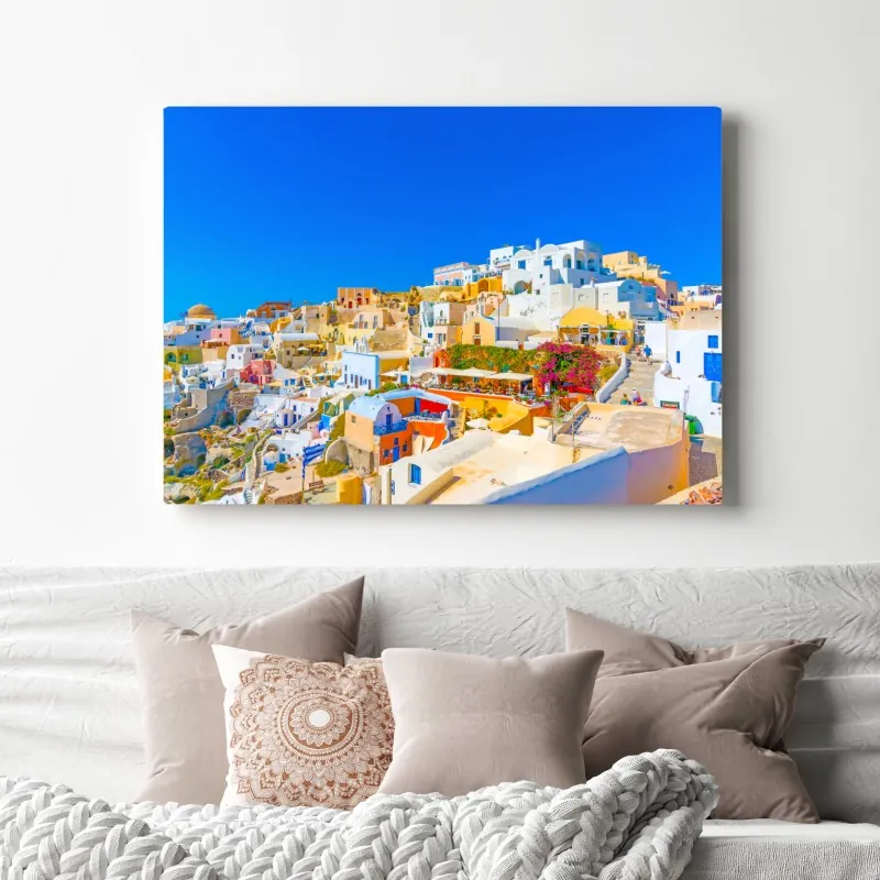 Obraz na płótnie słoneczna wioska Oia, Santorini – Wallissimo® Obraz na płótnie słoneczna wioska Oia, Santorini – Wallissimo®