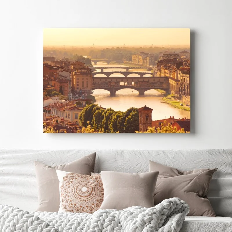 Obraz na płótnie złoty zachód słońca nad Ponte Vecchio, Florencja – Wallissimo® Obraz na płótnie złoty zachód słońca nad Ponte Vecchio, Florencja – Wallissimo®