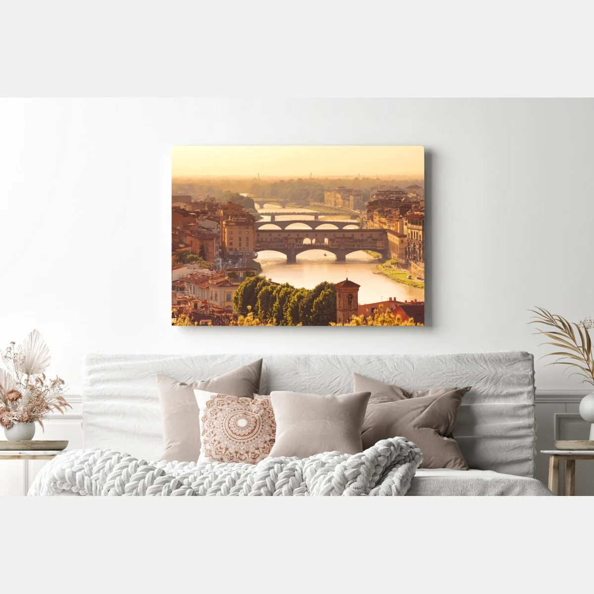 Obraz na płótnie złoty zachód słońca nad Ponte Vecchio, Florencja – Wallissimo® Obraz na płótnie złoty zachód słońca nad Ponte Vecchio, Florencja – Wallissimo®