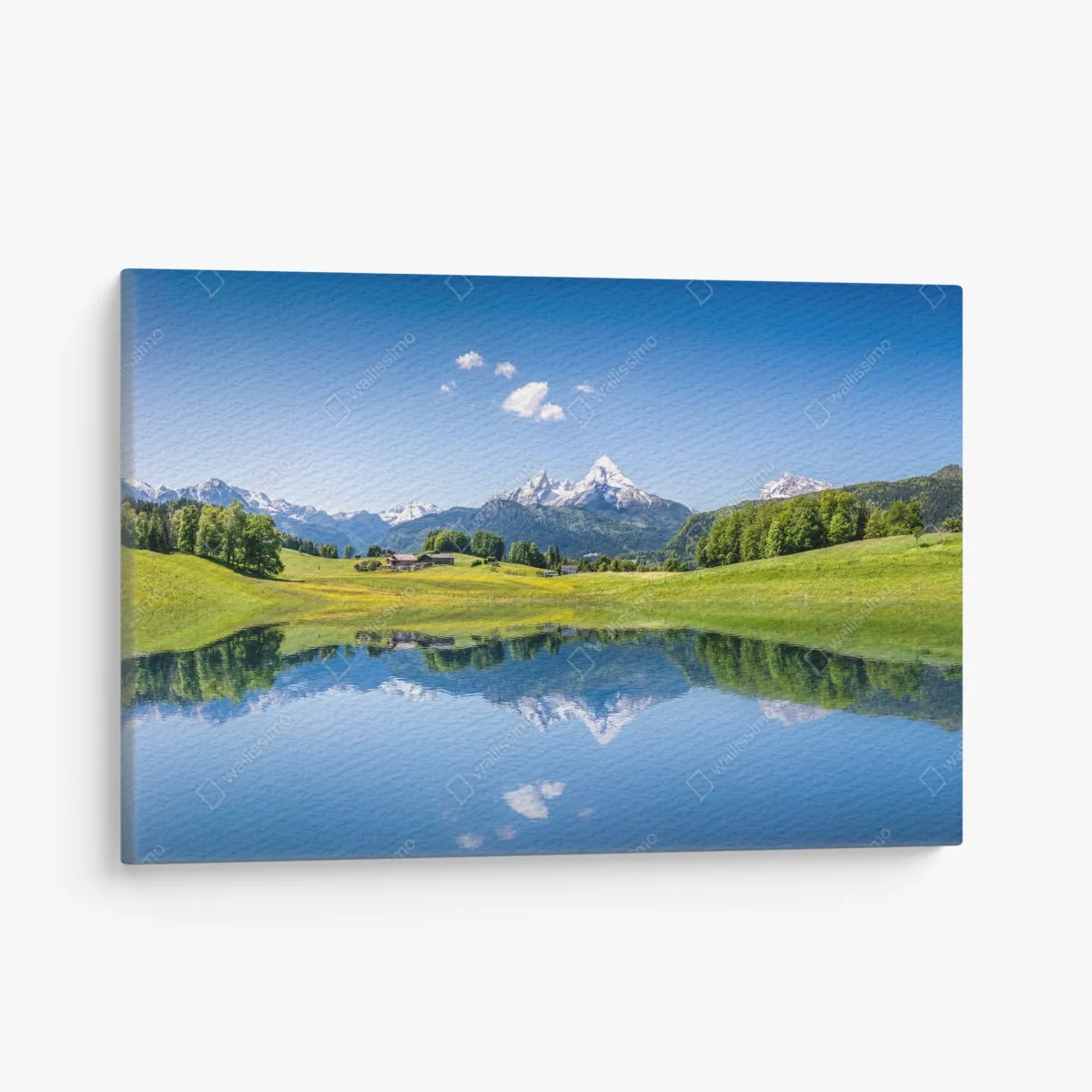 Obraz na płótnie alpejskie szczyty odbite w spokojnym jeziorze – Wallissimo® Obraz na płótnie alpejskie szczyty odbite w spokojnym jeziorze – Wallissimo®