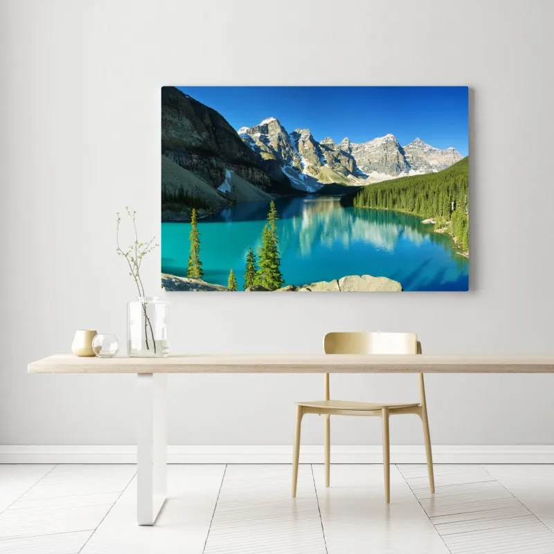 Obraz na płótnie spokojne turkusowe jezioro w górach – Wallissimo® Obraz na płótnie spokojne turkusowe jezioro w górach – Wallissimo®