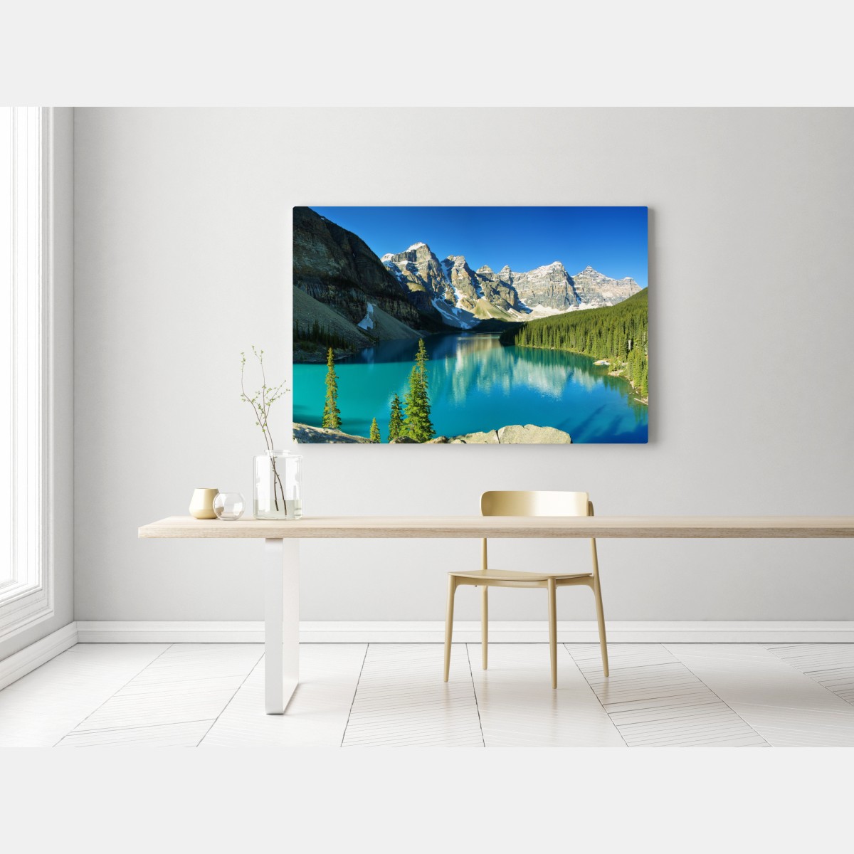 Obraz na płótnie spokojne turkusowe jezioro w górach – Wallissimo® Obraz na płótnie spokojne turkusowe jezioro w górach – Wallissimo®