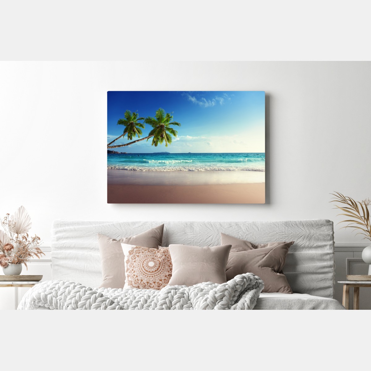 Obraz na płótnie tropikalna plaża na Karaibach o zachodzie słońca – Wallissimo® Obraz na płótnie tropikalna plaża na Karaibach o zachodzie słońca – Wallissimo®