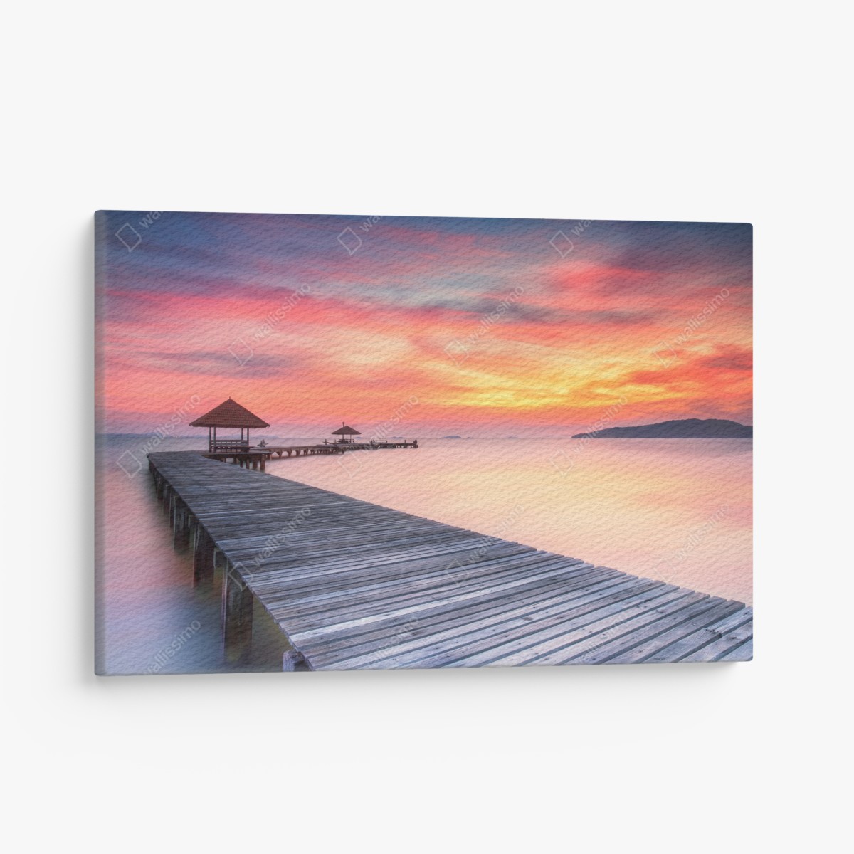 Canvas print serene sunrise over wooden pier