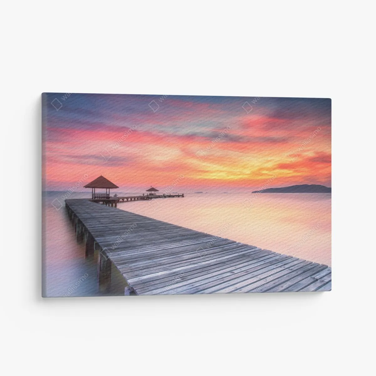 Obraz na płótnie spokojny wschód słońca nad drewnianym molo – Wallissimo® Obraz na płótnie spokojny wschód słońca nad drewnianym molo – Wallissimo®