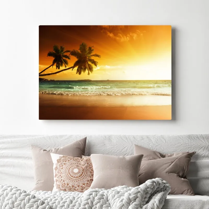 Obraz na płótnie tropikalny zachód słońca nad plażą na Karaibach – Wallissimo® Obraz na płótnie tropikalny zachód słońca nad plażą na Karaibach – Wallissimo®